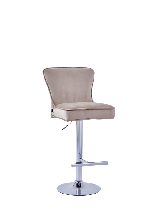 Tabouret de bar GABRIELLE Chrome en velours taupe