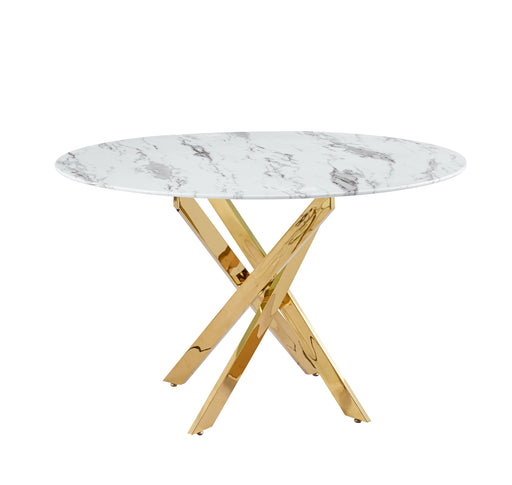 Table a manger ronde JESSICA XXL Gold 120 cm 4 couverts marbré blanc
