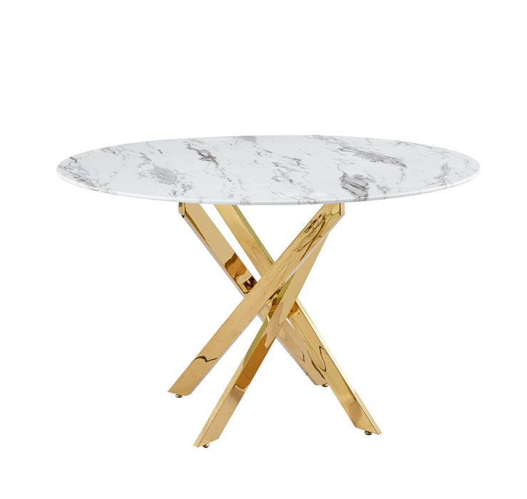 Table a manger ronde JESSICA XXL Gold 120 cm 4 couverts marbré blanc