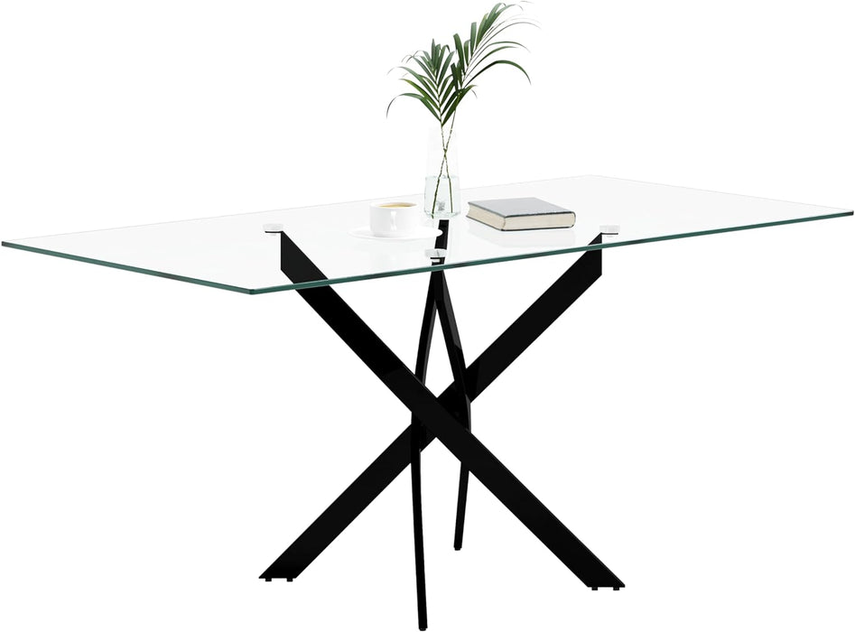 Table Repas JESSICA Métal noir et plateau en verre 180 cm 6 à 8 couverts transparent