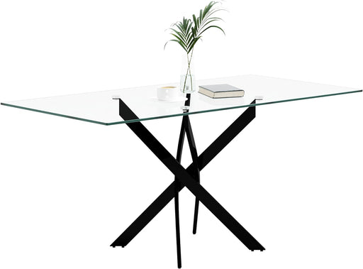 Table Repas JESSICA Métal noir et plateau en verre 150 cm 4 à 6 couverts transparent