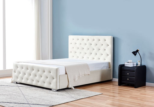 Lit 2 places 140x190 cm PRESTIGE velours  sommier inclus blanc