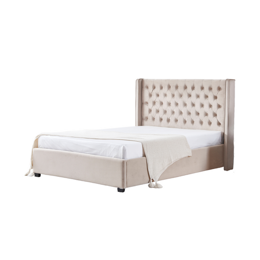 Lit 2 places 140x190 cm velours clouté ERES sommier inclus moka