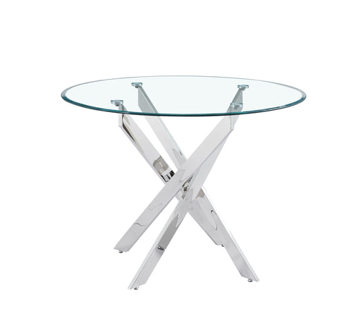 Table a manger ronde JESSICA XXL chrome 120 cm 4 couverts transparent