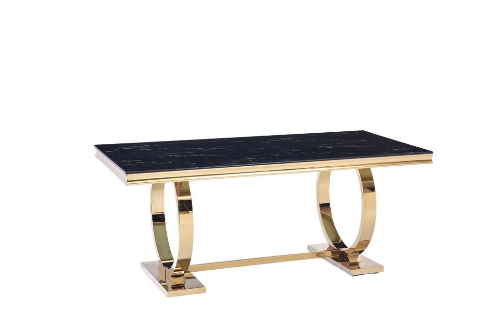 Table à manger 6 à 8 personnes OMEGA Gold verre 180x90 cm noir