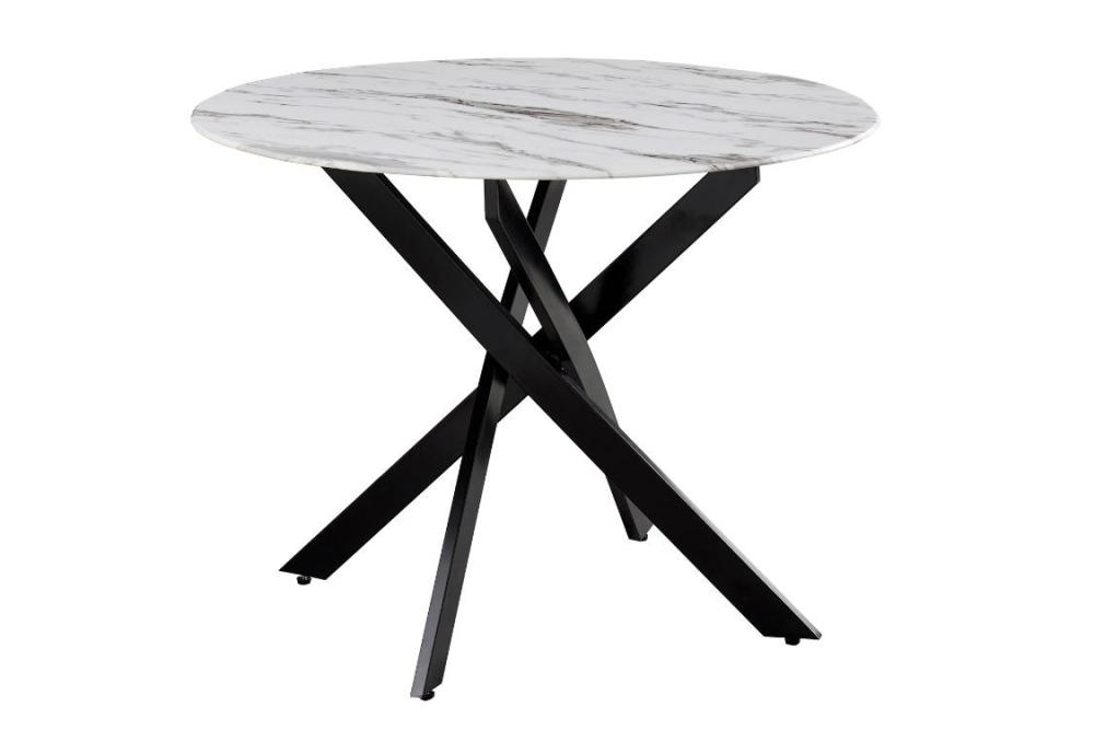 Table a manger ronde JESSICA XXL Métal noir 120 cm 4 couverts marbré blanc
