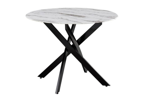 Table a manger ronde JESSICA XXL Métal noir 120 cm 4 couverts marbré blanc