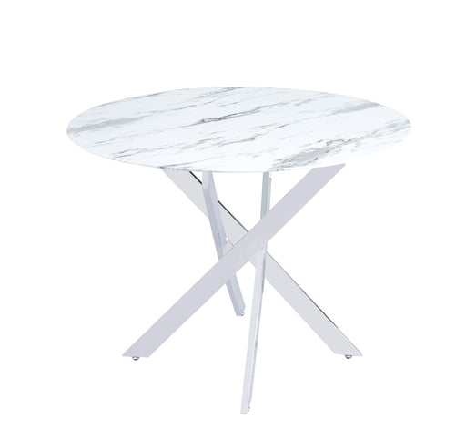 Table a manger ronde JESSICA XXL chrome 120 cm 4 couverts marbré blanc