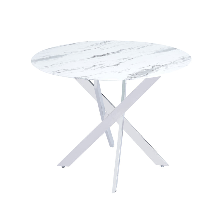 Table a manger ronde JESSICA XXL chrome 120 cm 4 couverts marbré blanc