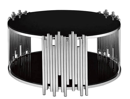 Table Basse ronde STICK Chrome et plateau en verre D90 H45 cm noir