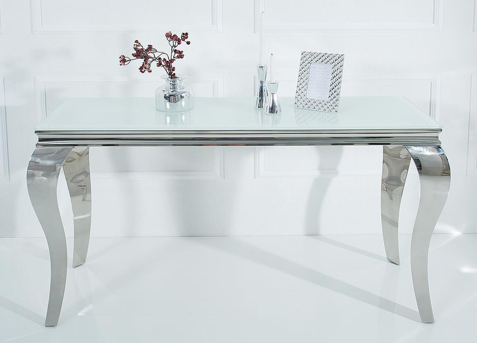 Console BAROQUE Chrome plateau en verre blanc 110x50x85 cm