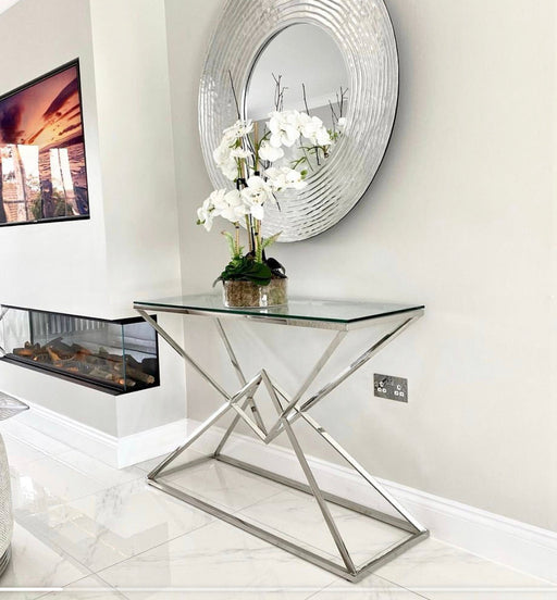 Console PYRAMID chrome en verre Transparent 120x40x78 cm