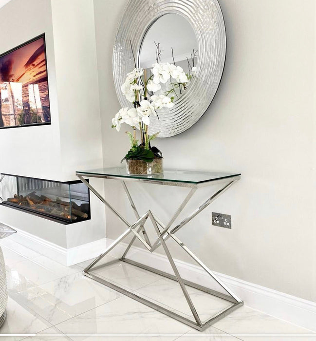 Console PYRAMID chrome en verre Transparent 120x40x78 cm
