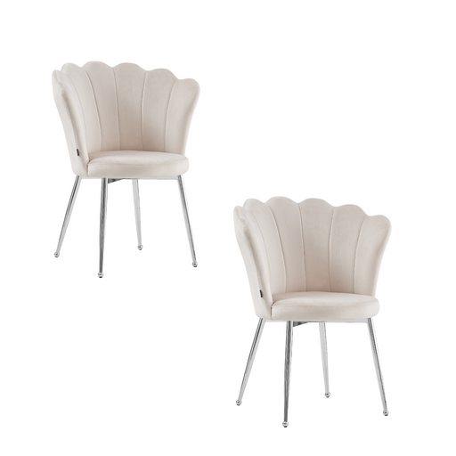 Chaise NYMPHEA pieds Chrome assise Velours beige
