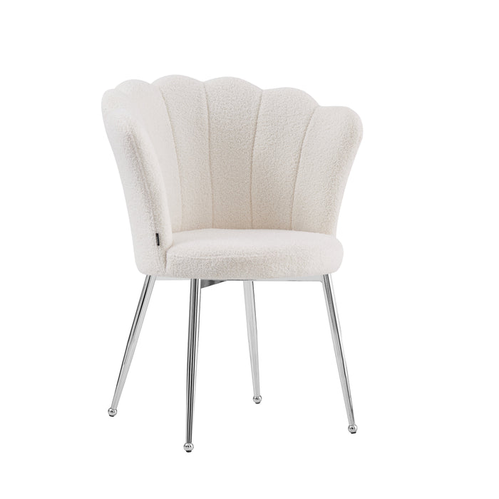Chaise NYMPHEA pieds Chrome assise Velours blanc doudou