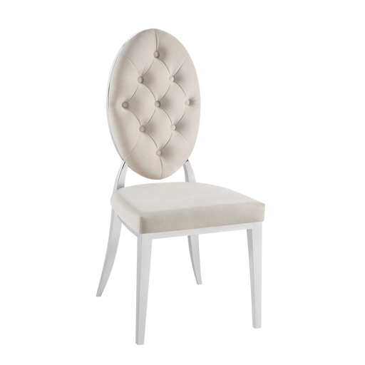 Chaise MEDAILLON capitonnées  chrome et velours beige
