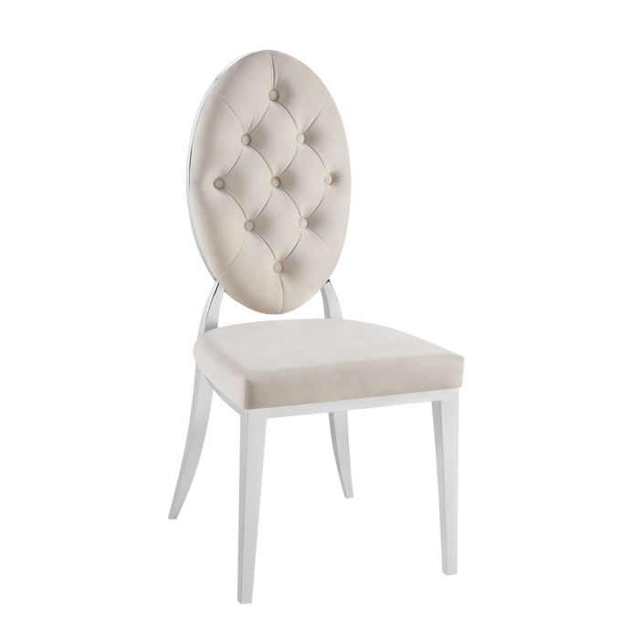 Chaise MEDAILLON capitonnées  chrome et velours beige
