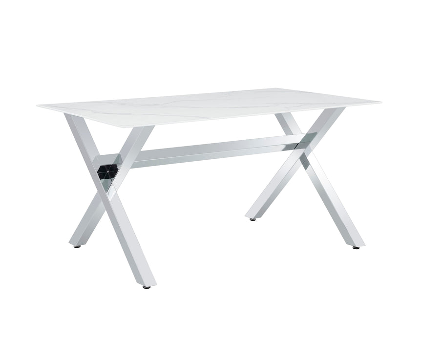 Table à manger IXE chrome plateau en verre trempé 150 cm