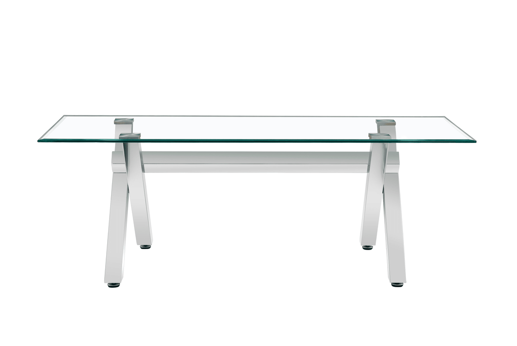 Table à manger IXE chrome plateau en verre trempé 150 cm