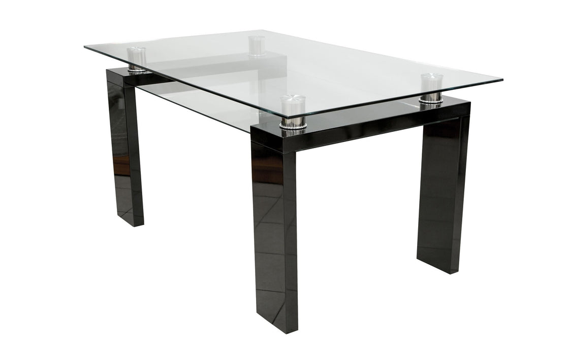 Table à manger en bois GLORIA plateau en verre trempé noir