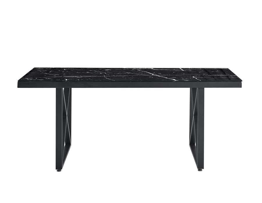 Table repas LEVANTO métal noir plateau en verre trempé