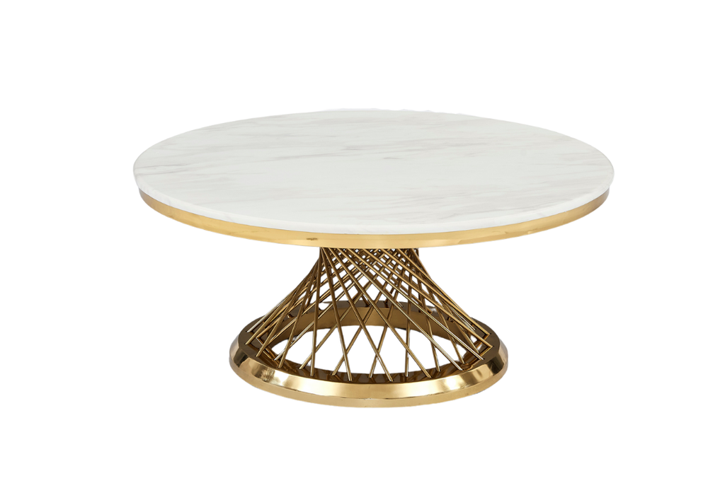 Table basse Deluxe Gold plateau en verre marbré d100 cm marbré blanc