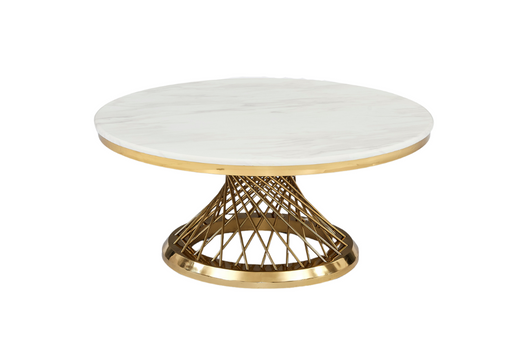 Table basse Deluxe Gold plateau en verre marbré d100 cm marbré blanc