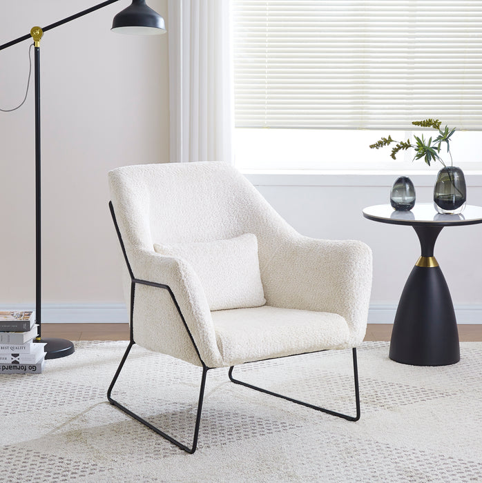Fauteuil BASKA métal noir velours laine beige