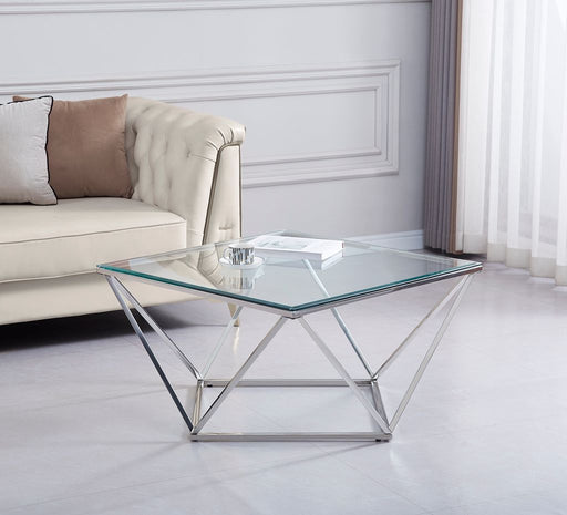 Table Basse ALINA Chrome plateau en verre trempé 80x80x45 cm transparent