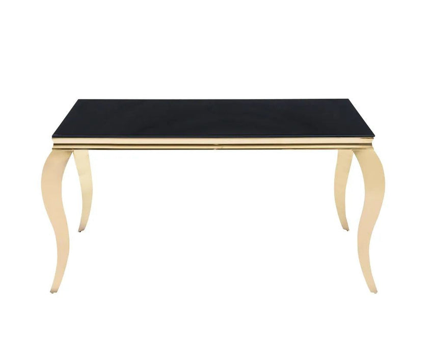 Table à manger BAROQUE 4 à 6 couverts pieds gold plateau en verre 150x90 cm noir