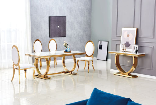 Table à manger 6 à 8 personnes OMEGA Gold verre 180x90 cm blanc