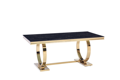 Table à manger 6 à 8 personnes OMEGA Gold verre 180x90 cm marbré noir