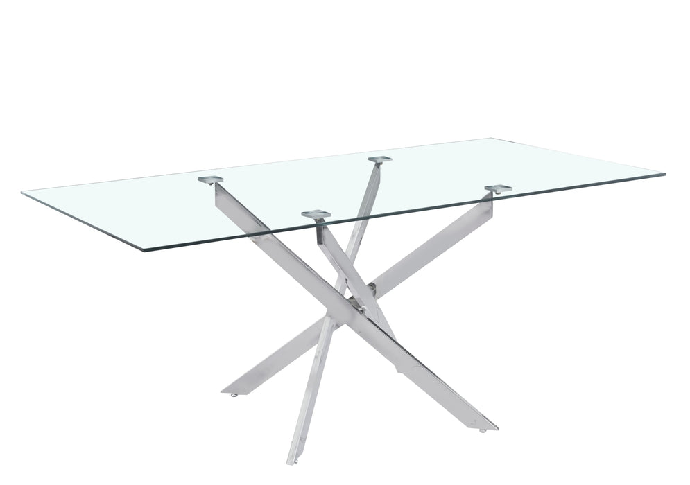 Table Repas JESSICA XXL Chrome et plateau en verre 180 cm 6 à 8 couverts