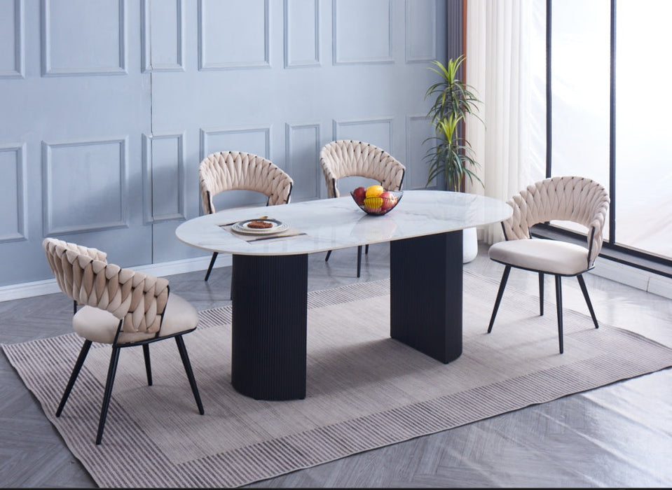 TABLE A MANGER ANNA PIED NOIR PLATEAU EN CERAMIQUE MARBRE GRIS