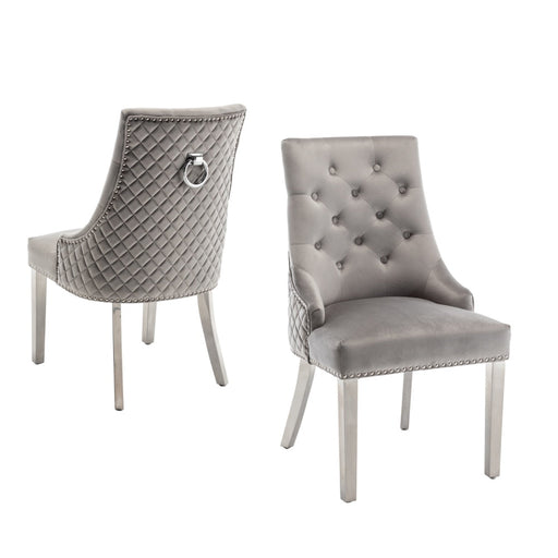 Chaise ANNEAU mattelassée et cloûtée Gold velours gris