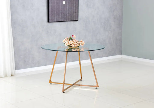 Table à manger ronde 4 personnes HELOISE Gold verre blanc D120 cm transparent
