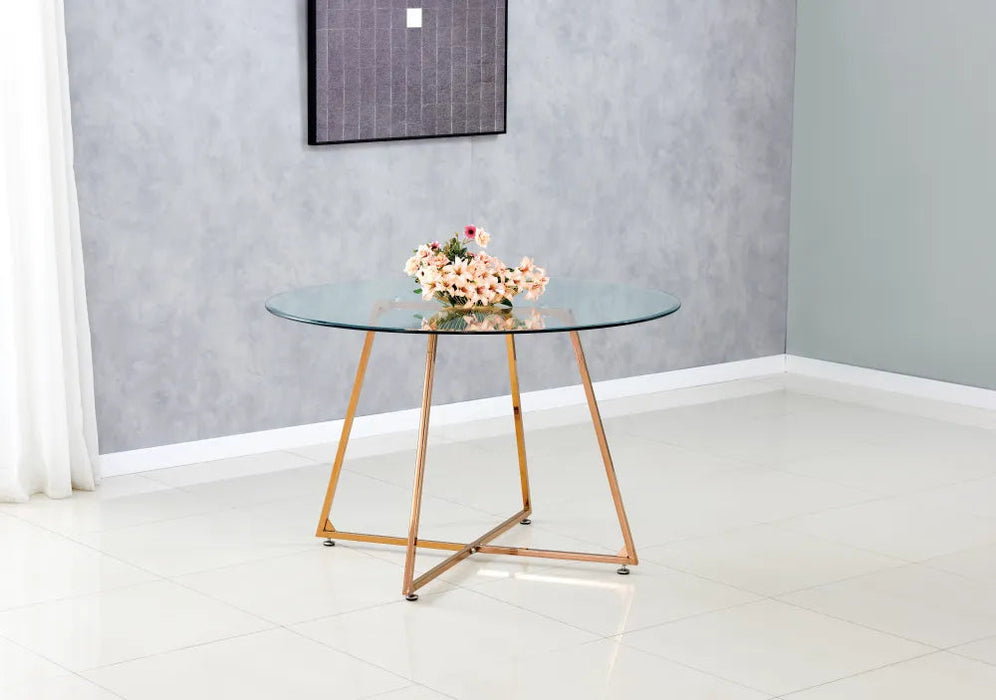 Table à manger ronde 4 personnes HELOISE Gold verre blanc D120 cm transparent