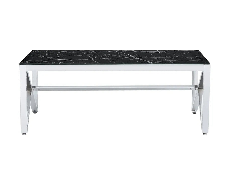 Table Basse MAJESTIQUE Chrome et plateau en verre 120x60x45 cm marbré noir