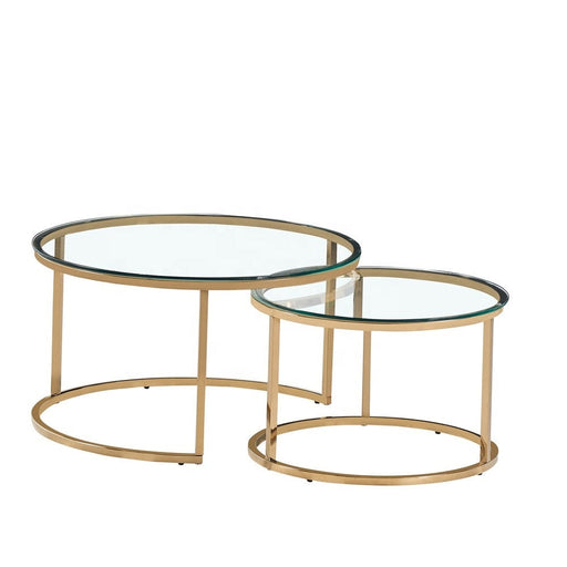 Table Basse Gigogne ARTO Gold et plateau en verre transparent
