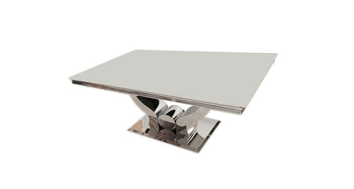 Table basse Trofy Chrome et plateau en verre 120x70 cm blanc