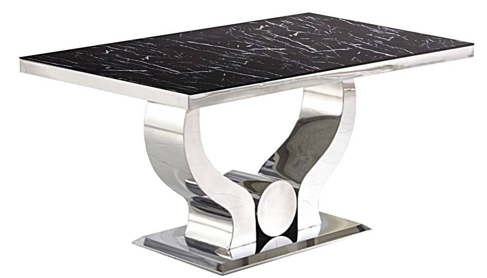 Table à manger TROFY 6 à 8 personnes chrome verre 180x90 cm marbré noir