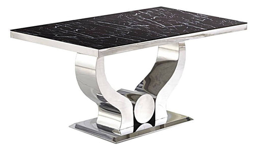 Table à manger TROFY 6 à 8 personnes chrome verre 180x90 cm marbré noir