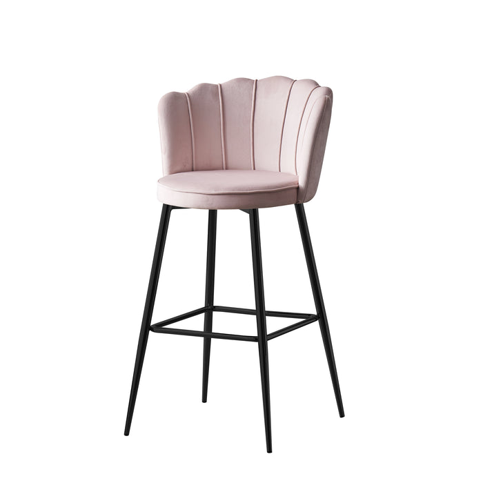 Tabouret de bar NYMPHEA Métal noir en velours rose
