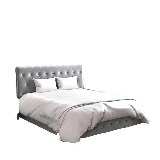 Lit coffre 2 places CORSICA en velours 180x200cm gris