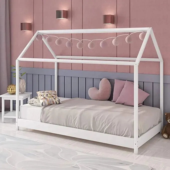 Lit cabane en bois 90x190 cm avec sommier intégré