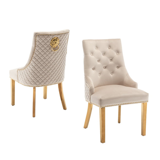 Chaise LION mattelassée et cloûtée Gold velours beige