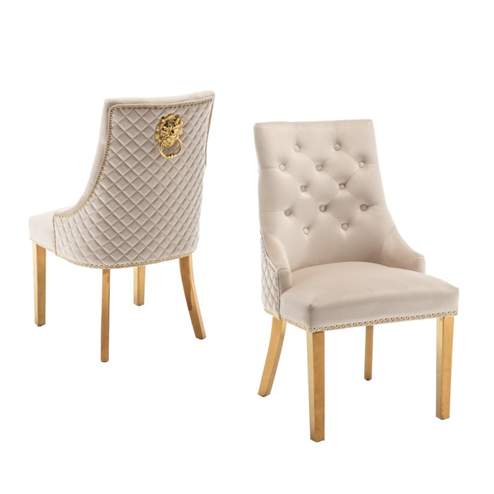 Chaise LION mattelassée et cloûtée Gold velours beige
