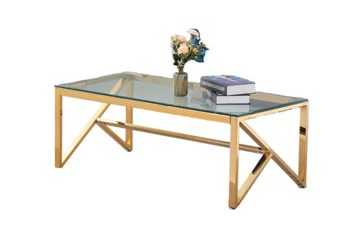 Table Basse MAJESTIQUE Gold et plateau en verre 120x60x45 cm transparent