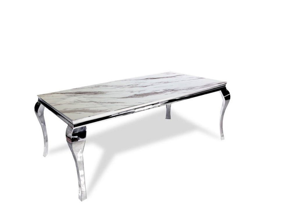 Table à manger baroque chrome marbre blanc 150x90x75 cm
