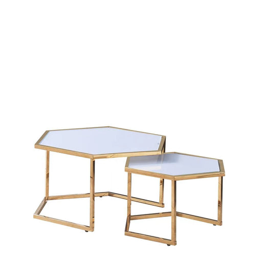 Table Basse Gigogne HEXAGONA structure Gold et plateau en verre blanc